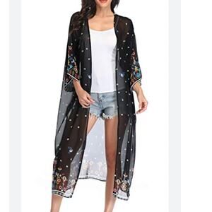 Kimono Cover Up Bohemia Floral Relaxed Chiffon One Size